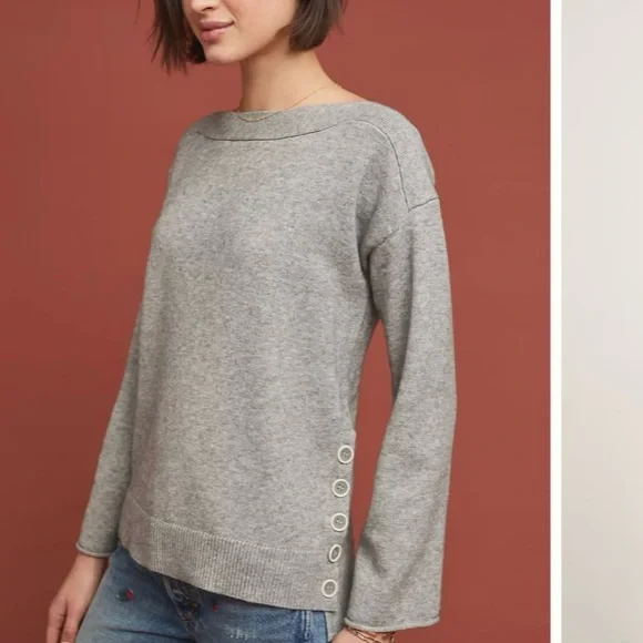 Anthropologie Fresnel Pullover Nautical Buttoned Sweater Size XS Gray - Picture 4 of 16